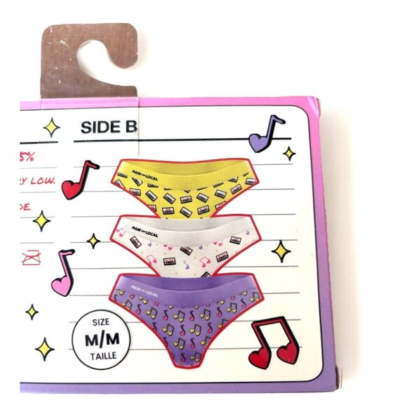 Musical Underwear W/ Mixtape Box Cute Girls Underwear 3PC Set Retro Print Size M - Picture 4 of 7